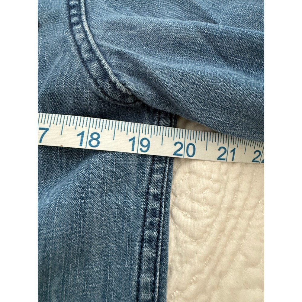 Stradivarius Denim Pearl Snap Shirt Mens Medium Blue Western Long Sleeve Slim - Picture 5 of 10